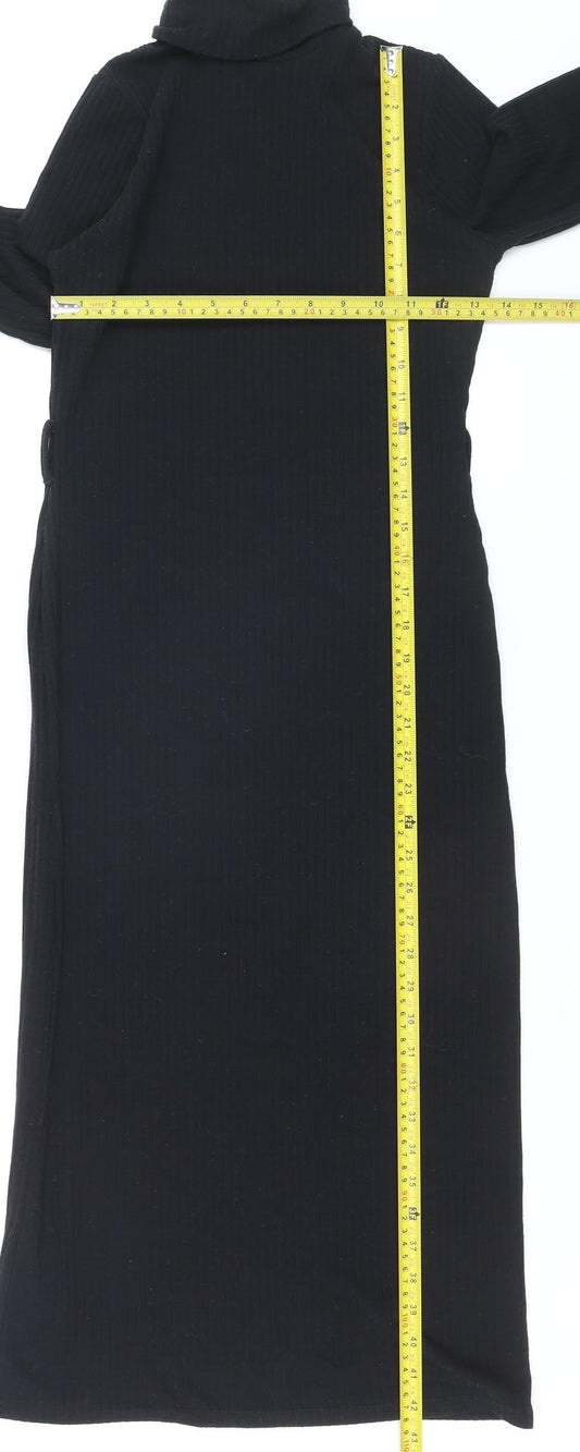 New Look Womens Black Size 8 Bodycon Midi Roll Neck Long Sleeve Dress