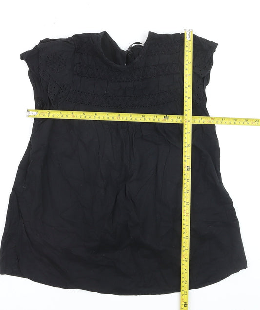 Dunnes Women Black Cotton Lace Detail Short Sleeve Blouse XS