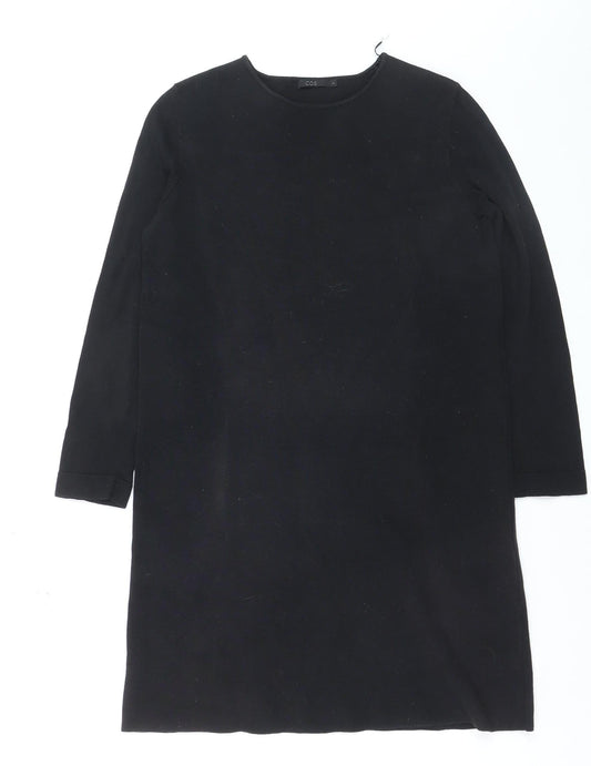 Additional front view of COS Women Black Wool Blend Shift Dress, size S, Long Sleeve