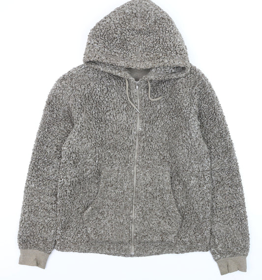 Next Women Grey Hooded Fleece Zip Jacket Size S
