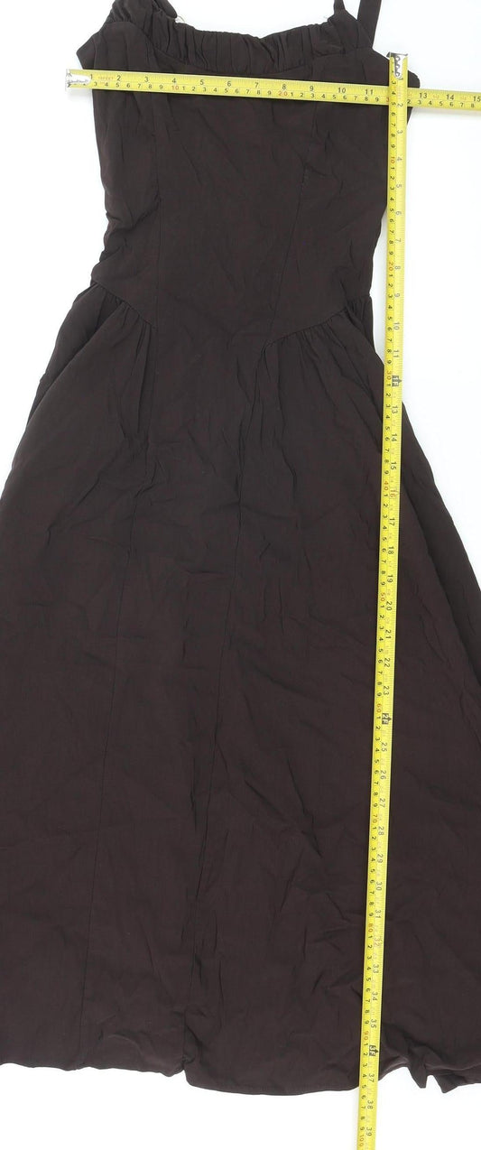 PrettyLittleThing Womens Black Midi Slip Dress Size 8 Adjustable Straps