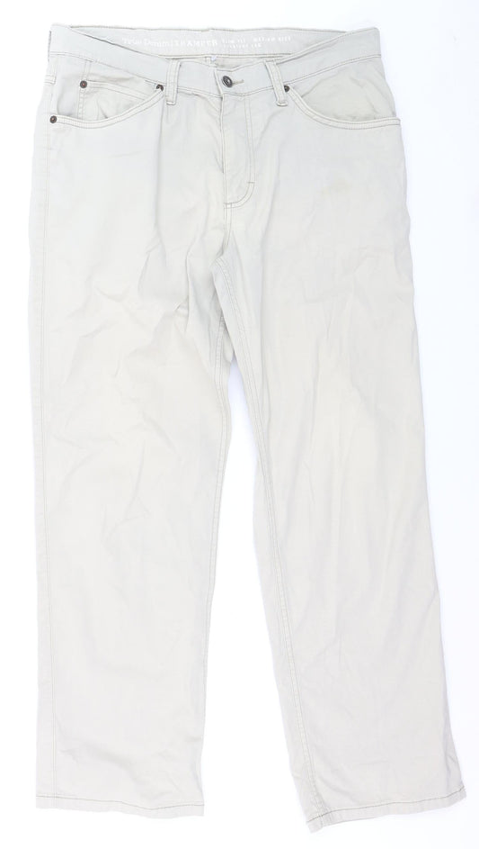 Mustang Men's Beige Tramper Slim Fit Straight Leg Jeans W34 L32