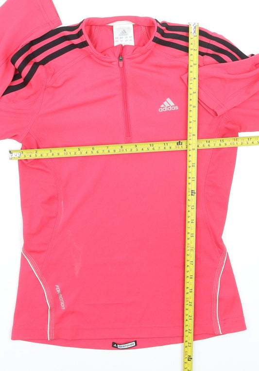 Adidas Womens Pink 1/4 Zip Long Sleeve Pullover Sweatshirt Size 12