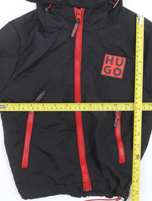 HUGO BOSS Boys Black Red Full Zip Hoodie Size 4 Years Cotton Hooded