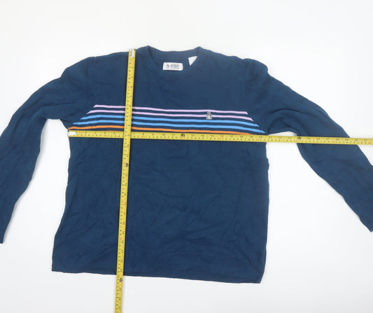 Original Penguin Women's Blue Striped Cotton Jumper L Crew Neck