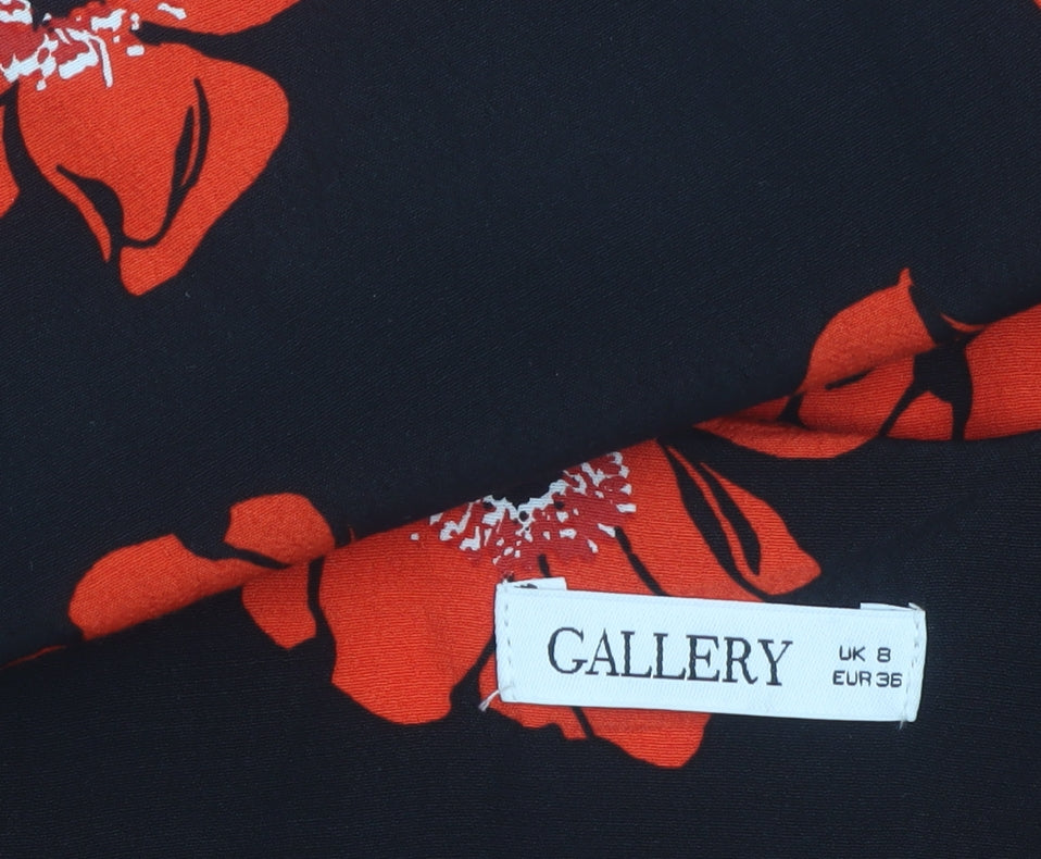 Additional view of Gallery Women’s Black Red Floral Midi Fit & Flare Dress UK 8