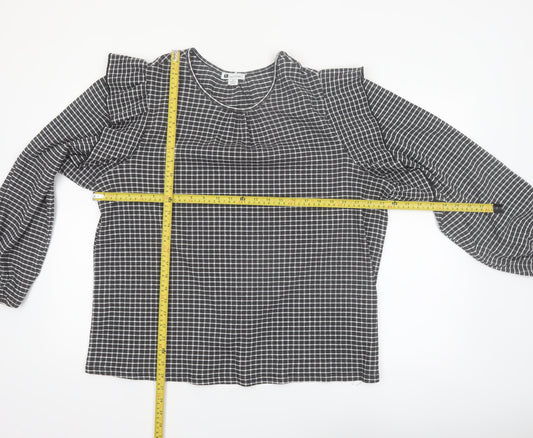 Rockmans Women Black Check Ruffle Long Sleeve Tunic Blouse Size 18