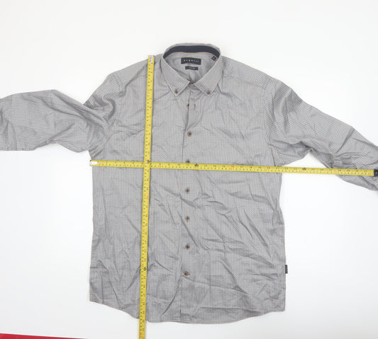 Bugatti Men's Grey Geometric Long Sleeve Button-Up Shirt Size L