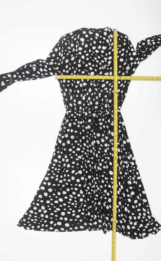 River Island Women’s Black Polka Dot Wrap Dress Size 8