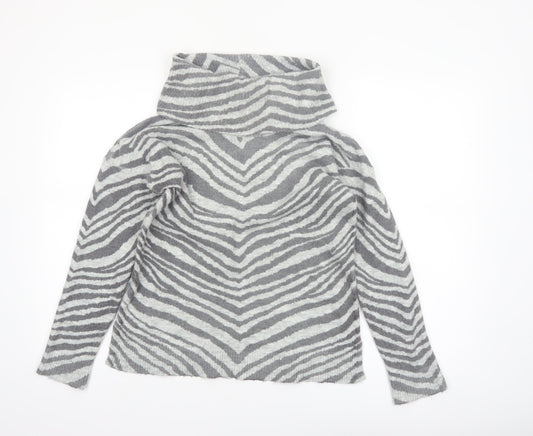 Oasis Women’s Grey Zebra Roll Neck Jumper XS Knit Pullover