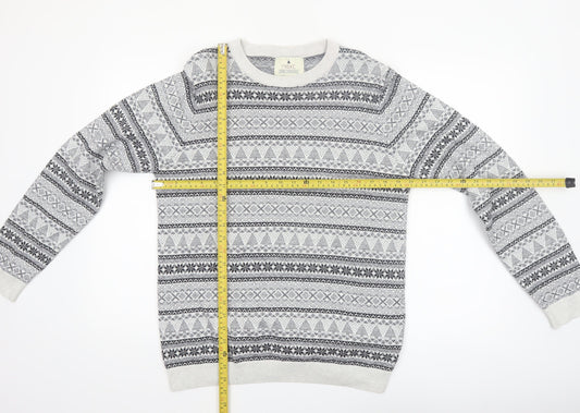 Next Men's Grey Fair Isle Cotton Crew Neck Jumper Size M