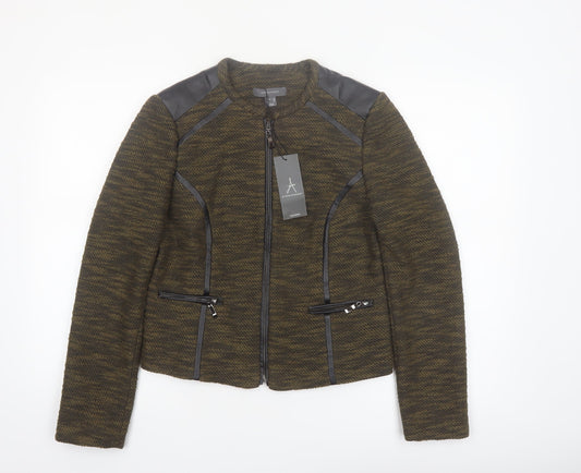 Atmosphere Women’s Khaki Zip-Up Jacket Size 10 Faux Leather Trim