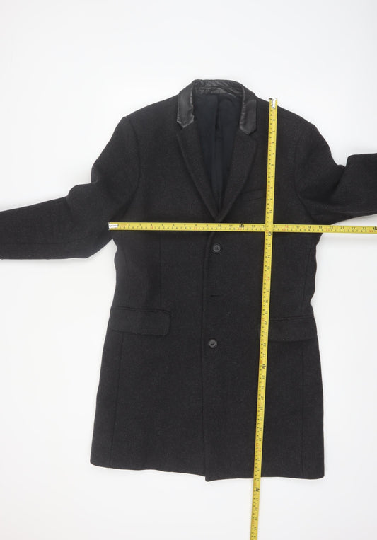 The Kooples Men's Black Wool Blend Slim Fit Overcoat Size 48