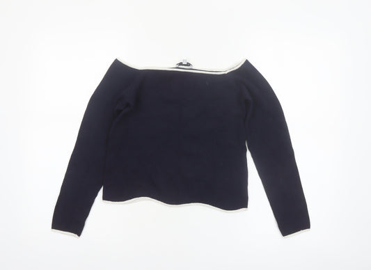 Warehouse Womens Blue Boat Neck Long Sleeve Knit Jumper Size 10