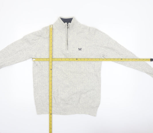 Crew Clothing Company Men's Grey Cable-Knit 1/2 Zip Jumper M