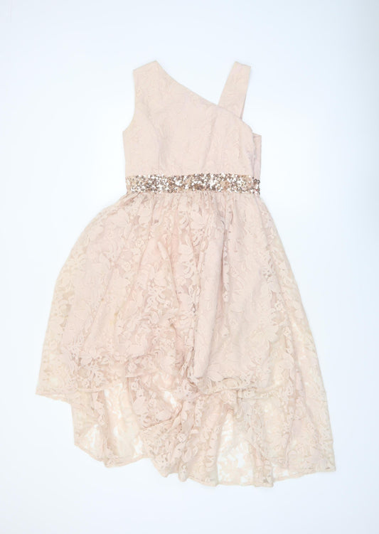 Monsoon Girls Beige Lace Hi-Low One Shoulder Party Dress 12 Years