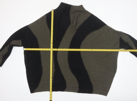 Yours Women Black & Khaki High Neck Oversized Knit Jumper UK 18-20