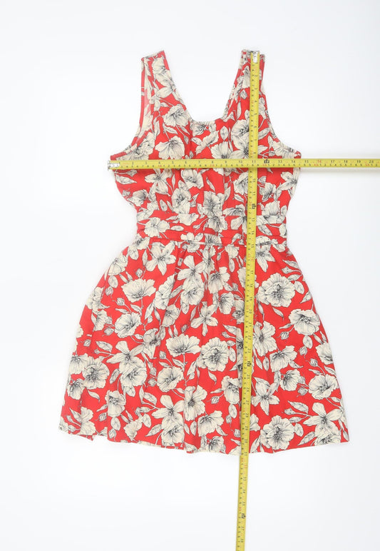 Forever 21 Women’s Red Floral A-Line Sleeveless Cotton Dress Size S
