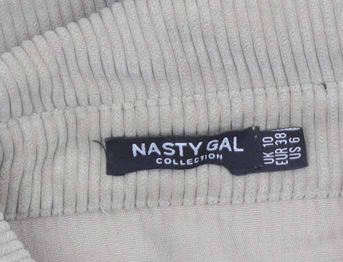 Nasty Gal Women Beige Corduroy Button-Up Long Sleeve Shirt UK 10