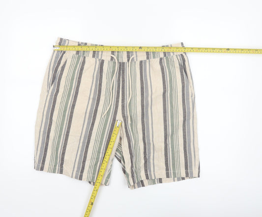 Dunnes Stores Men's Beige Striped Linen Cotton Drawstring Shorts 36in