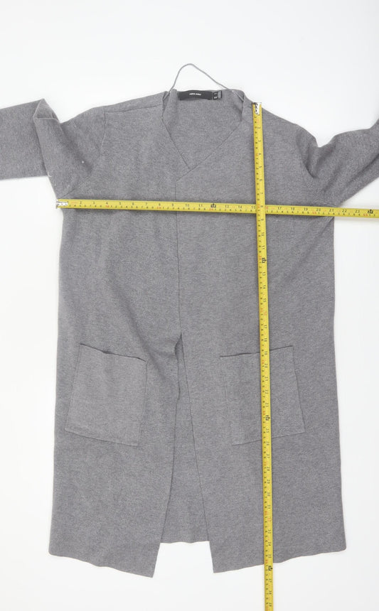 Vero Moda Women Grey Long Sleeve V-Neck Knit Cardigan L
