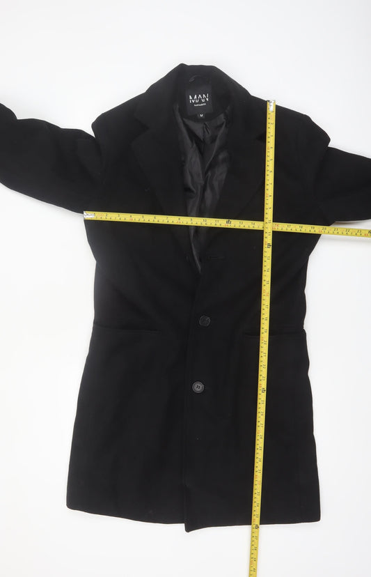 boohooMAN Men's Black Mid-Length Overcoat Size M Classic Style
