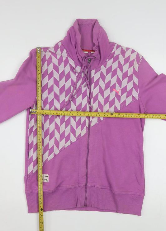 Puma Women Purple Full Zip Hoodie Size 16 Geometric Print