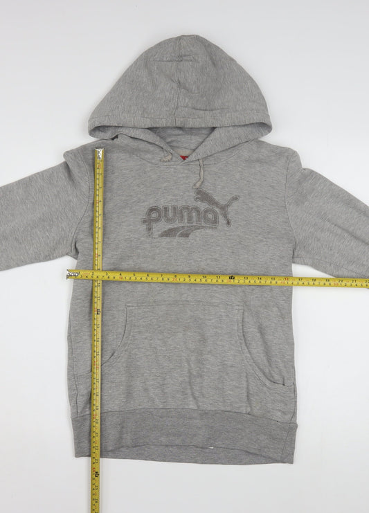 Puma Womens Grey Hoodie UK 12 Pullover Cotton Blend Logo Sweatshirt