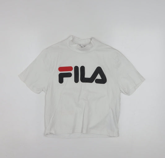FILA Women's White Cropped T-Shirt High Neck Short Sleeve M