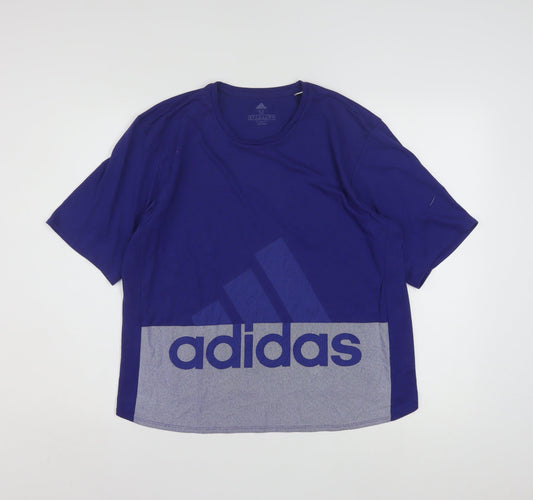 Additional front view of Adidas women’s blue climalite logo t-shirt, size M, 12-14