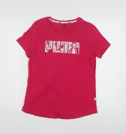 Additional front view of Puma women’s pink basic crew neck short sleeve t-shirt, size L