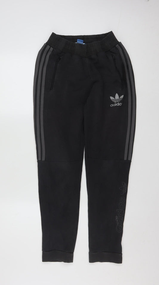 Adidas Men’s Black Jogger Trousers Size S Tapered Fit with Zip Pockets