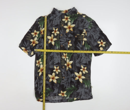 Island Shores Men's Black Floral Hawaiian Rayon Short Sleeve Shirt S