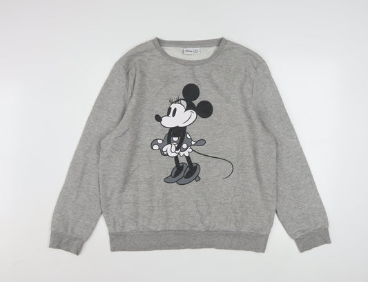 Front view of Disney Women Grey Minnie Mouse Sweatshirt, size L, 14/16 Crew Neck