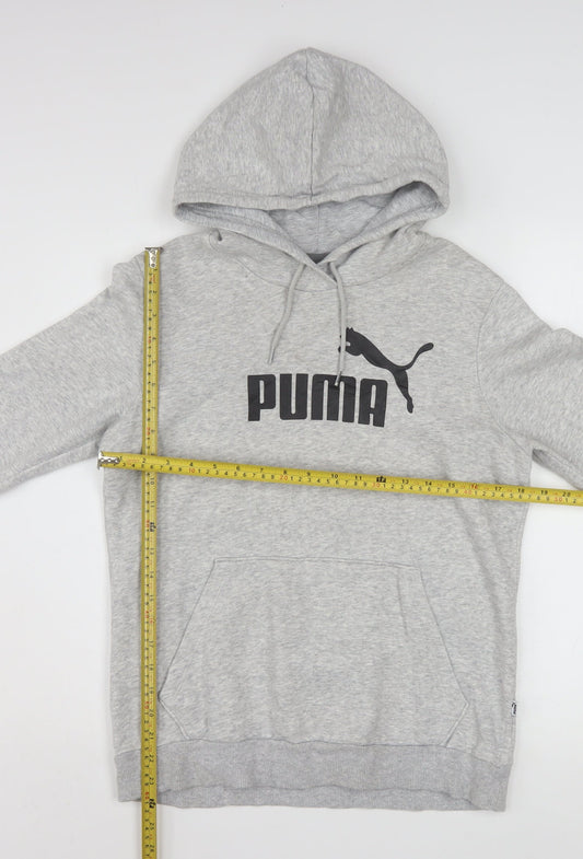 Puma Women Grey Pullover Hoodie Size 14 Graphic Logo Hooded Sweatshirt