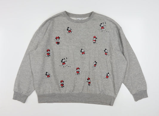 Front view of Disney Women’s Grey Mickey & Minnie Mouse XL Pullover Sweatshirt