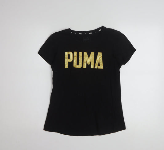 Additional front view of Puma women’s black gold logo t-shirt small short sleeve cotton