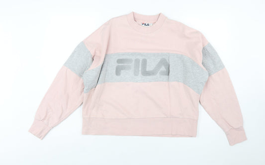Additional front view of Fila Women's Pink & Grey Logo Sweatshirt Small Cotton Blend