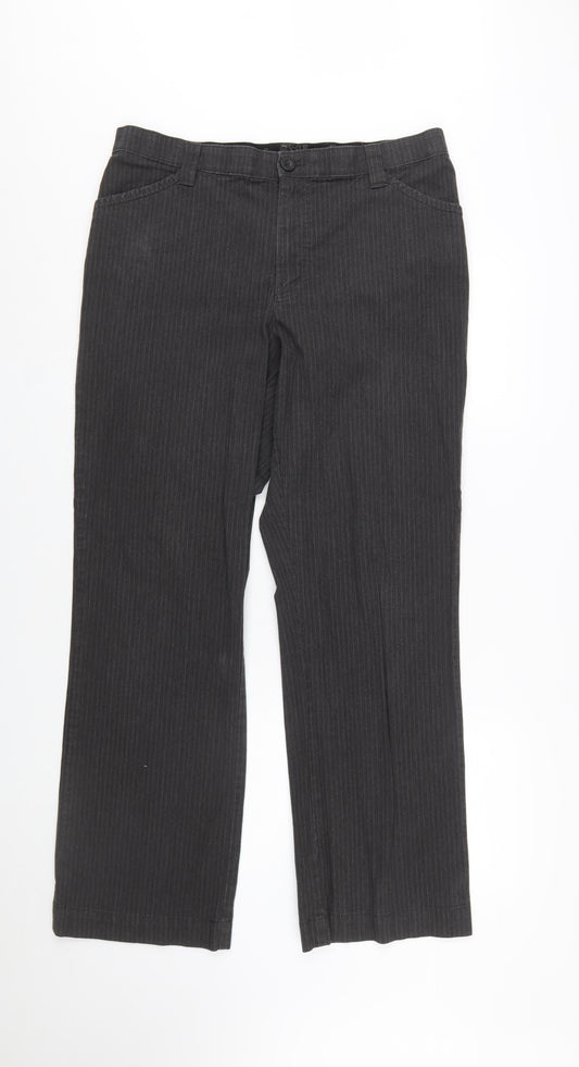 Lee Women’s Black Pinstripe Stretch Straight Leg Trousers Size 16
