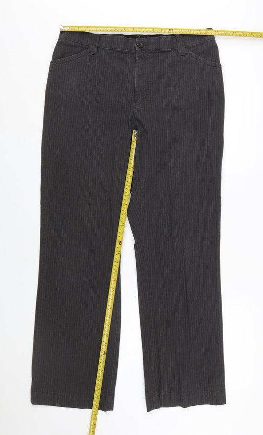 Lee Women’s Black Pinstripe Stretch Straight Leg Trousers Size 16