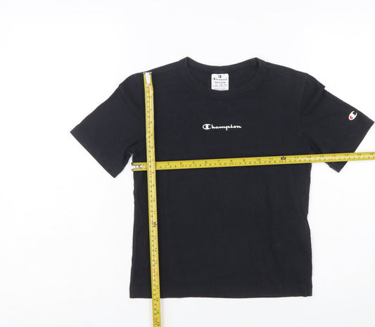 Champion Girls Black Medium Logo Short Sleeve Cotton T-Shirt