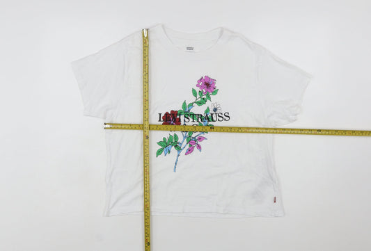 Levi's Women's White Floral Embroidered Cotton T-Shirt Size S