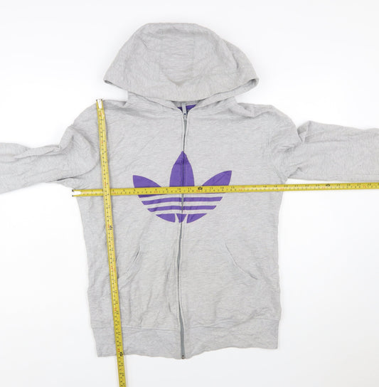Adidas Women Grey Full Zip Hoodie with Purple Logo Size M