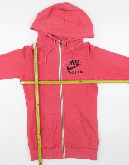 Nike Womens Pink Full Zip Hoodie XS Cotton Track & Field Sweatshirt
