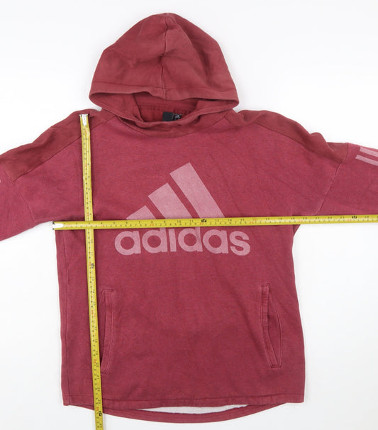 Adidas Womens Red Pullover Hoodie Size S with Logo Print