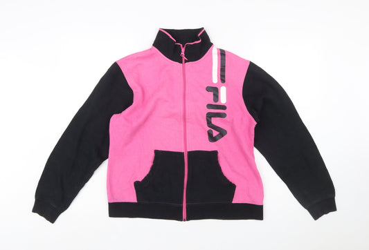 Additional front view of Fila women’s pink black full zip sweatshirt hoodie l size