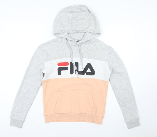 Additional front view of Fila women’s grey peach colourblock pullover hoodie xs