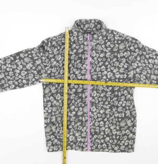 Eddie Bauer Girls Grey Animal Print Fleece Full Zip Jacket Size 14-15 Years