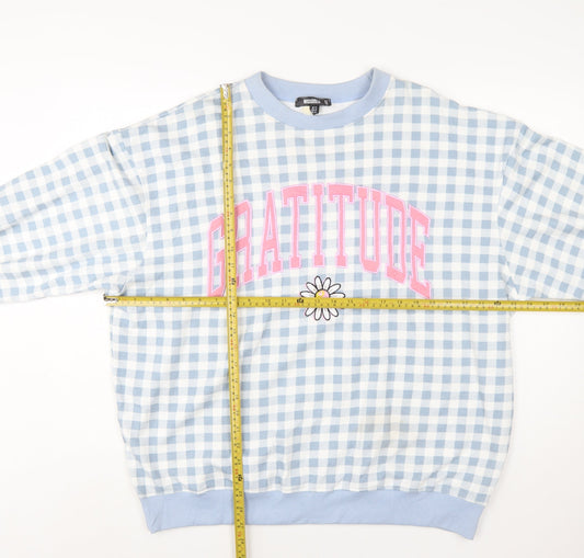 Missguided Women Blue Gingham Gratitude Sweatshirt UK 14