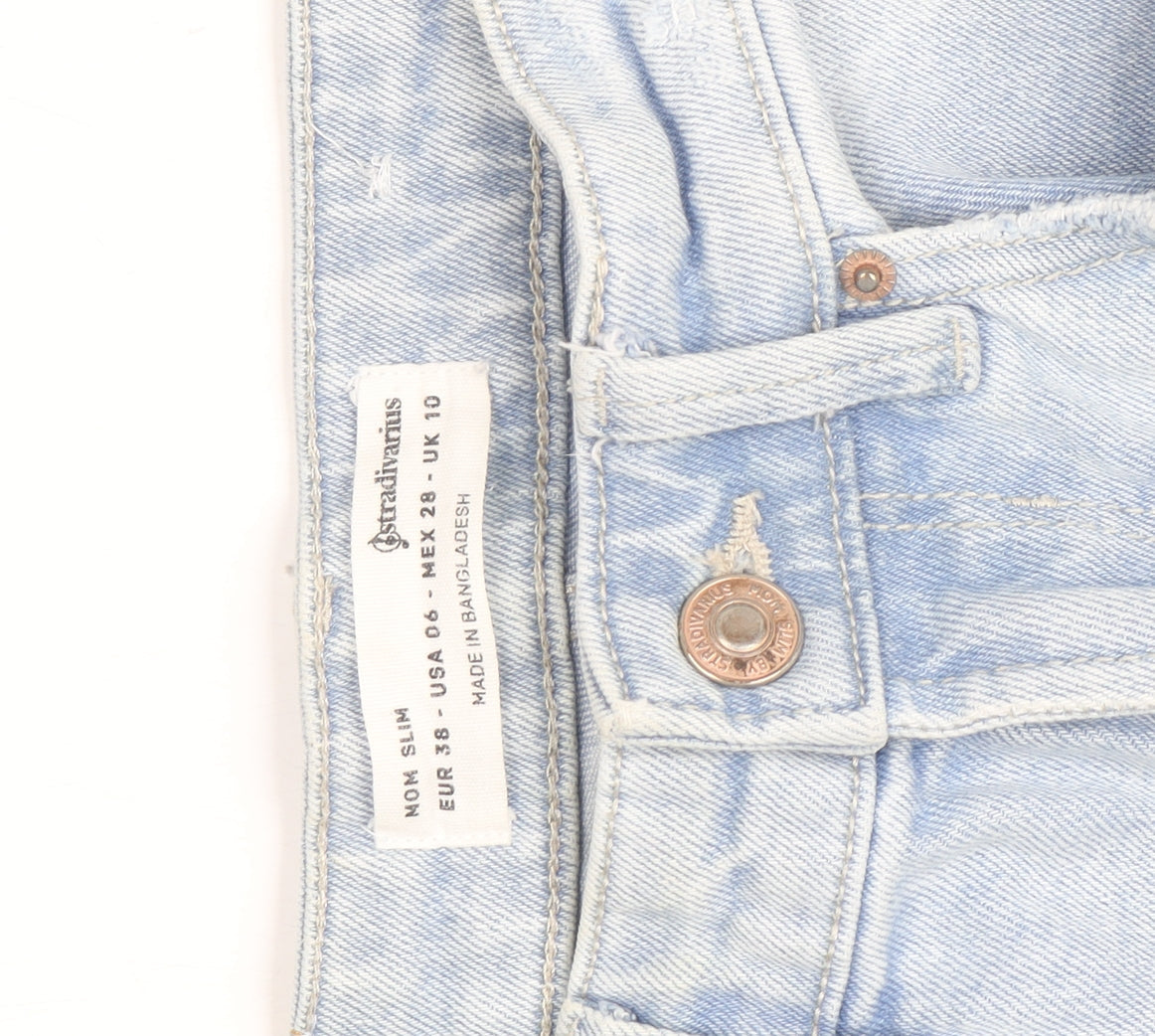 Stradivarius Women’s Light Blue Mom Jeans UK 10 Distressed Denim